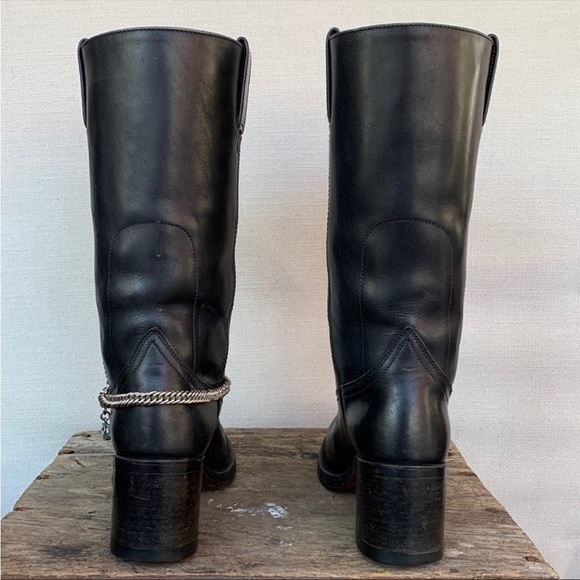 Sold SENDRA Vintage Y2K Chunky Heel Sole Campus Style Black Leather Boots - Picture 5 of 11